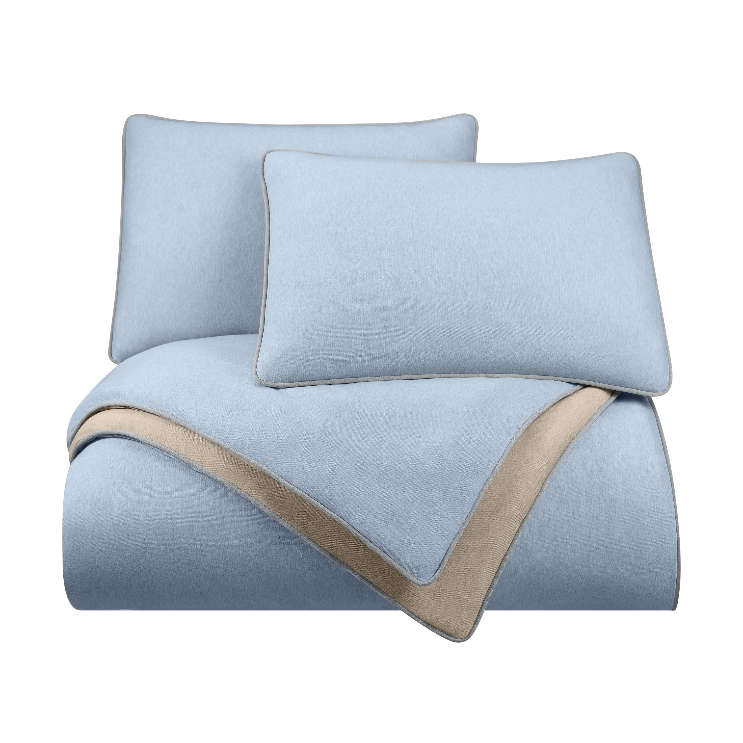 Vellux Jersey Knit 3-Piece Comforter Set, Cotton Blend, Queen, Blue/Taupe