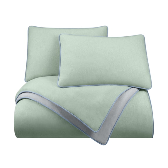 Vellux Jersey Knit 3-Piece Comforter Set, Cotton Blend, King, Sage/Gray