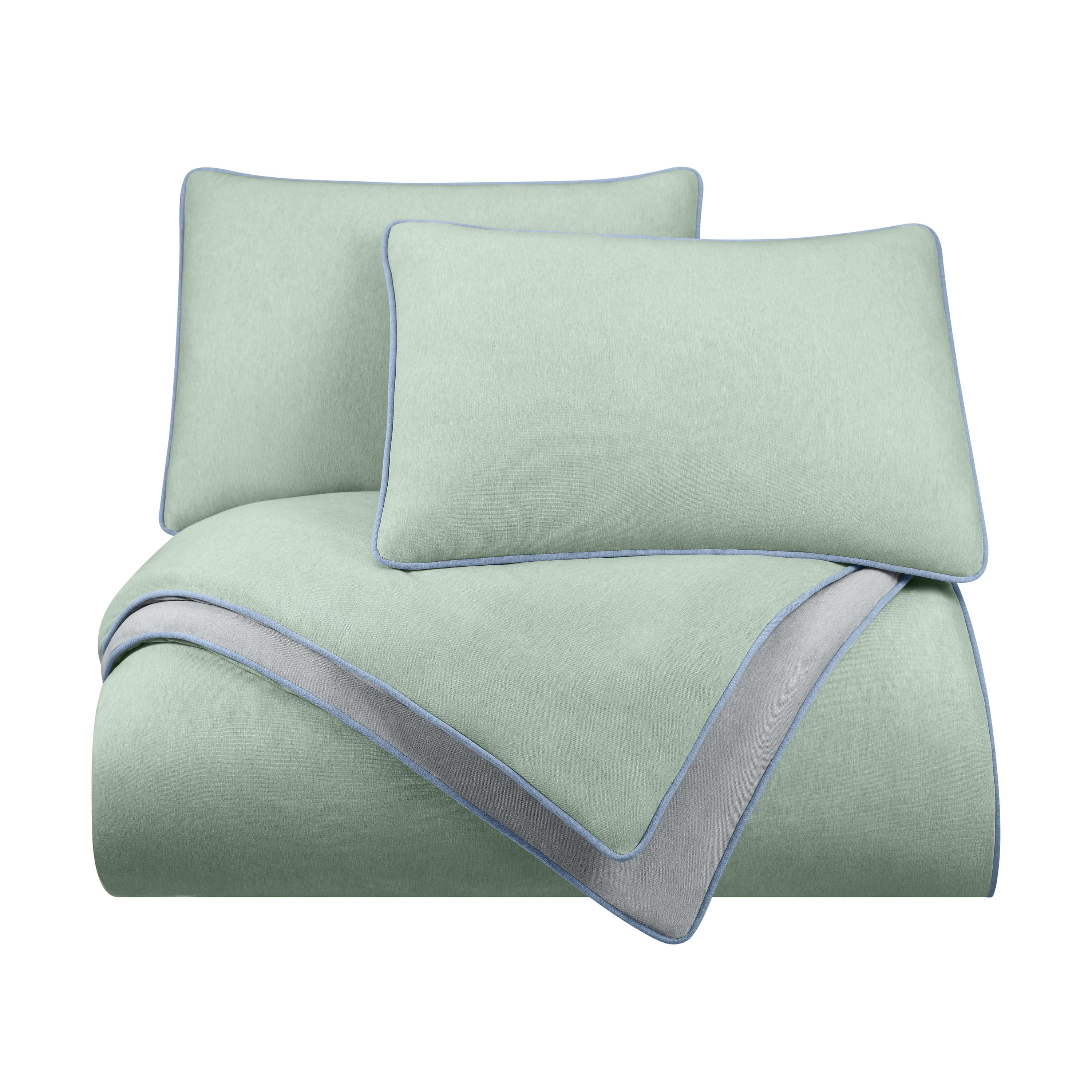 Vellux Jersey Knit 2-Piece Comforter Set, Cotton Blend, Twin, Sage/Gray