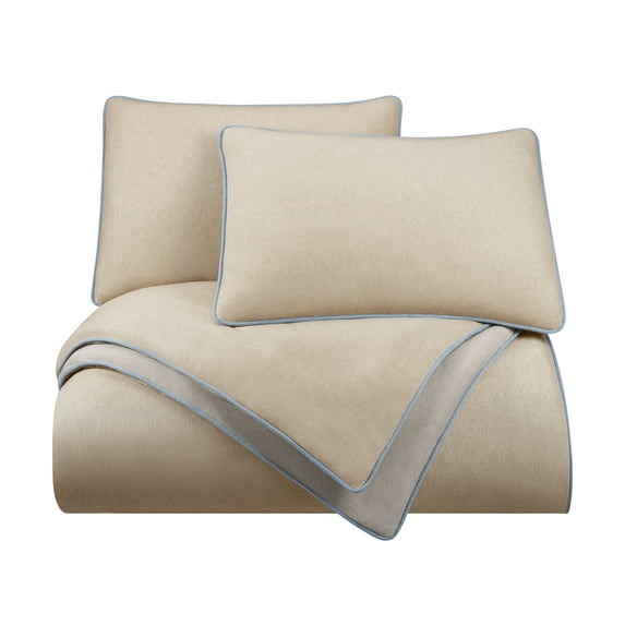 Vellux Jersey Knit 3-Piece Comforter Set, Cotton Blend, Queen, Taupe