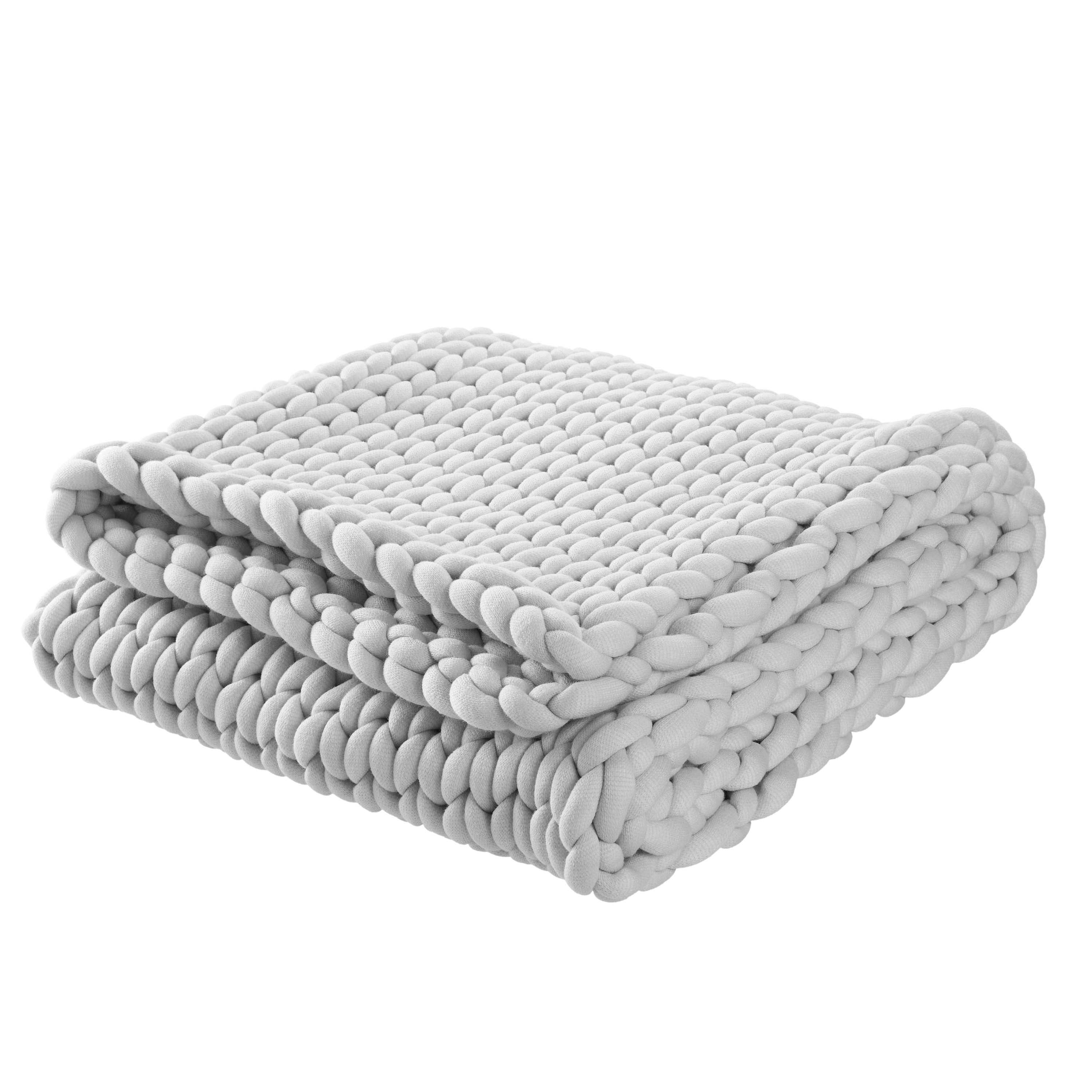 Vellux 5lb Twin Weighted Throw | Chunky Knit Soft Breathable Blanket | Grey