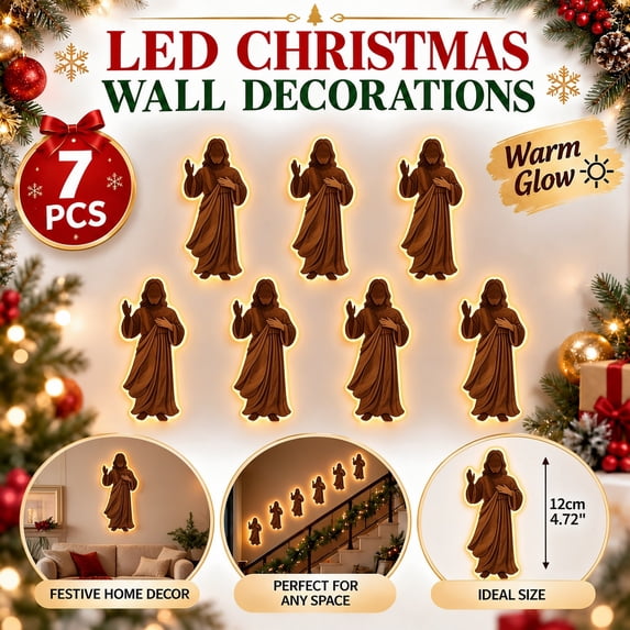 Velmasee 3D Light-Up Christmas Wall Decorations, Backlit Glow Peel & Stick Wooden Ornaments, 7 Packs Remote Control Set for Indoor Home Holiday Decor, Pattern_F 4.72" x 1.97"