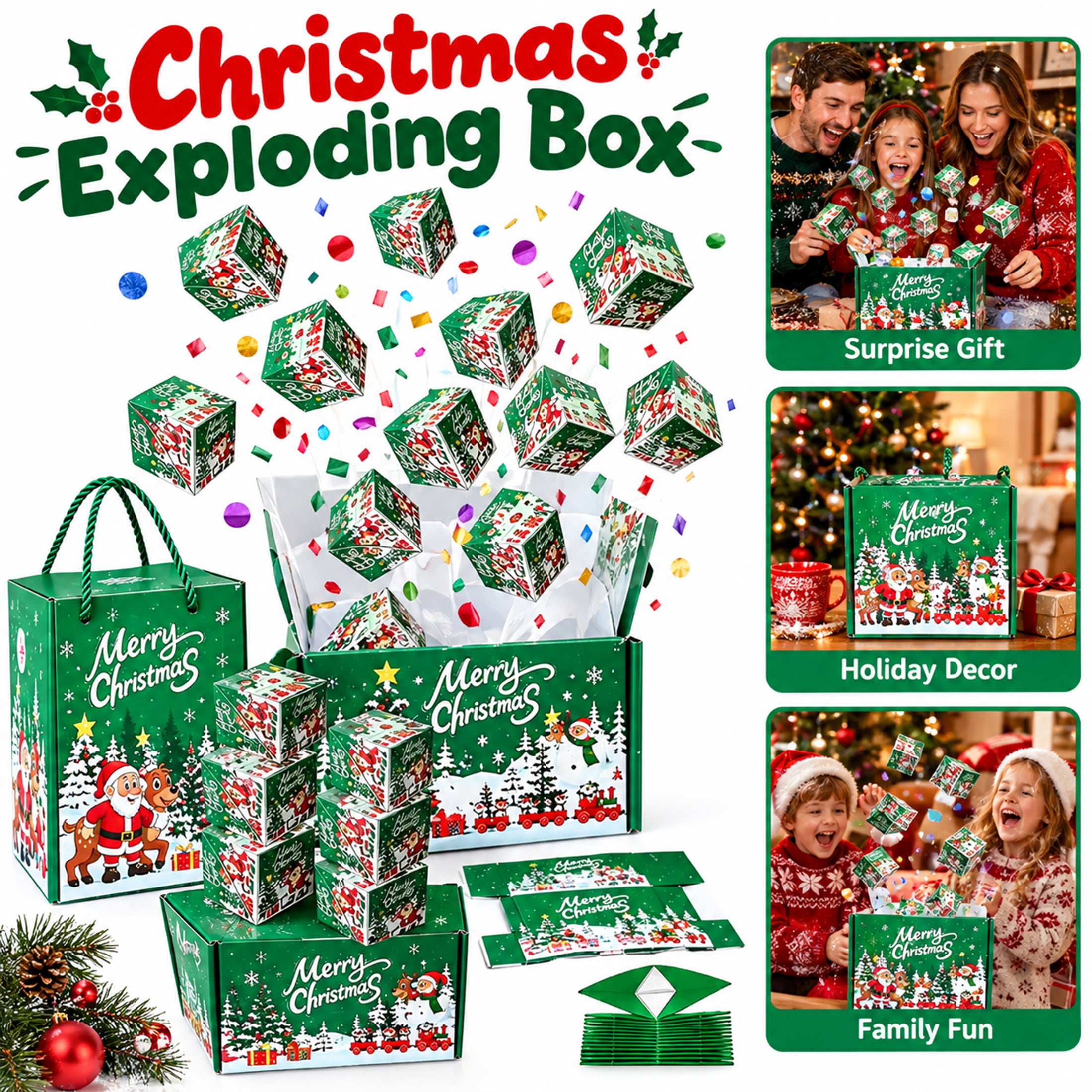Velmasee Christmas Explosion Gift Box with Gift Bag, Santa Reindeer Pop ...