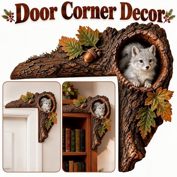 Velmasee Forest Animal Tree Doorway Door Frame Corner Decor - 2D Realistic Print Smooth Wood No-Drill Install, Rustic Woodland Ornament for Fall Christmas Home Wall Corner Decor