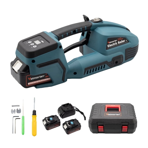 Velmorian Electric Strapping Machine, 3500N Portable Banding Tool Kit with Digital Display, 2 x 4000mAh Battery Powered Automatic Strapping Tool for 1/2"-5/8" PP PET Straps Packaging Box Pallet