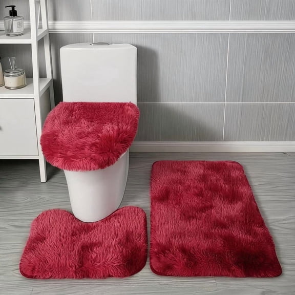 Velmysta Muddy Rug Washable Traditional 3 Piece Bath Rug Set (16" x 20"+18" x 20"+20" x 30" Rug, Contour Rug & Toilet Lid) – Red Color