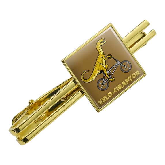 Velo-Ciraptor Velociraptor Biking Funny Humor Square Tie Bar Clip Clasp Tack- Silver or Gold