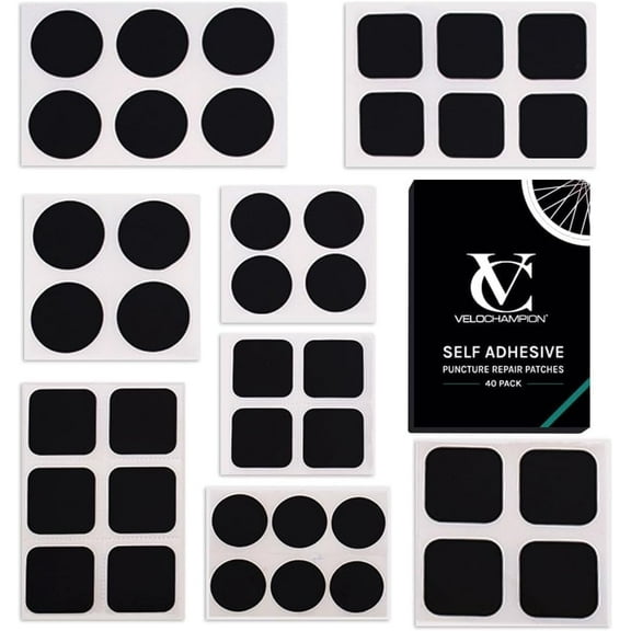 VeloChampion 40 Pack Self Adhesive Bicycle Puncture Repair Patches for Road Bikes, Mountain Bike Tires.