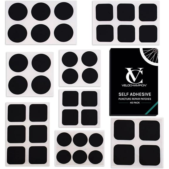 VeloChampion 40 Pack Self Adhesive Bicycle Puncture Repair Patches for Road Bikes, Mountain Bike Tires.