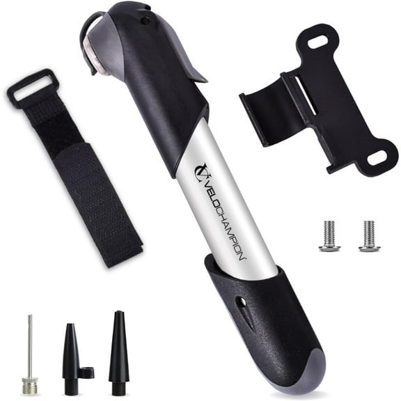VeloChampion Alloy 7" Mini Bike Pump Presta Schrader Dunlop Compatible with Mounting Kit