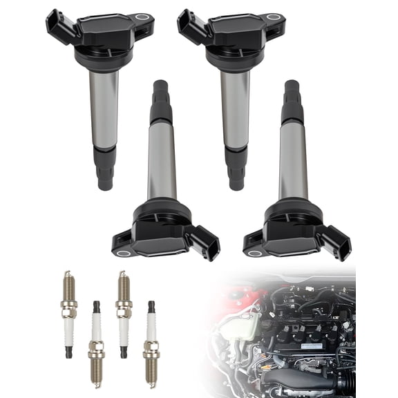 FEXON Set of 4 Ignition Coils & Spark Plugs UF596 Compatible with Toyota Corolla Prius Lexus CT200h Scion xD 1.8L L4 2008-2015 - Replaces 9091902258 C1714