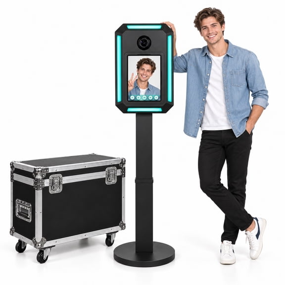VeloTech Polygon DSLR & iPad Photo Booth Machine with RGB Lighting, Height Adjustable Metal Stand and Flight Case for Weddings, Parties & Events