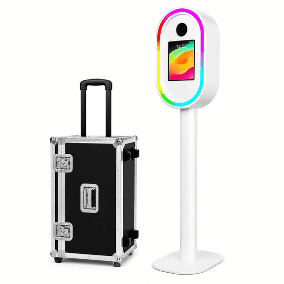 VeloTech Portable DSLR iPad Photo Booth Machine with Flight Case and Studio Flash Umbrella, Metal Photo Booth Enclosure for Weddings and Event Rentals, Fits 10.2"-12.9" iPads