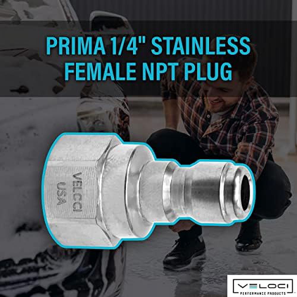Veloci Prima 1/4" Stainless Steel Female NPT Quick Coupler Plug For Pressure Washers, Spray