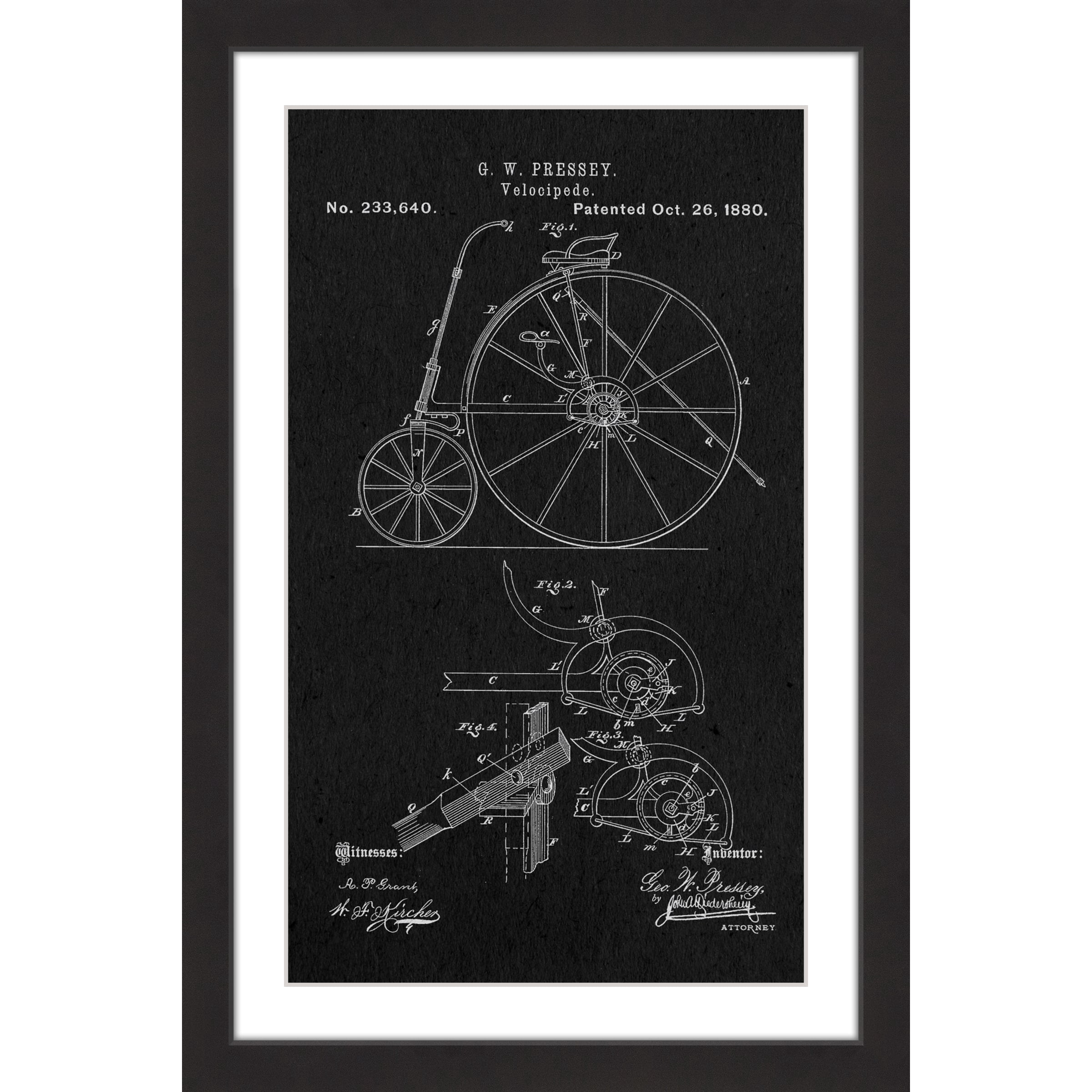 "Velocipede 1880 Black Paper" Framed Painting Print