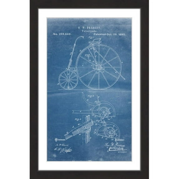 "Velocipede 1880 Blueprint" Framed Painting Print