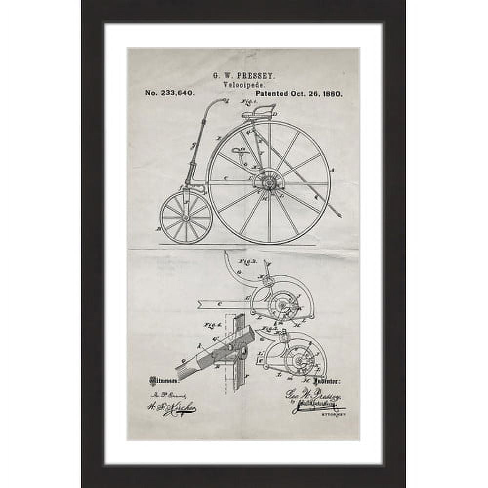 "Velocipede 1880 Old Paper" Framed Painting Print