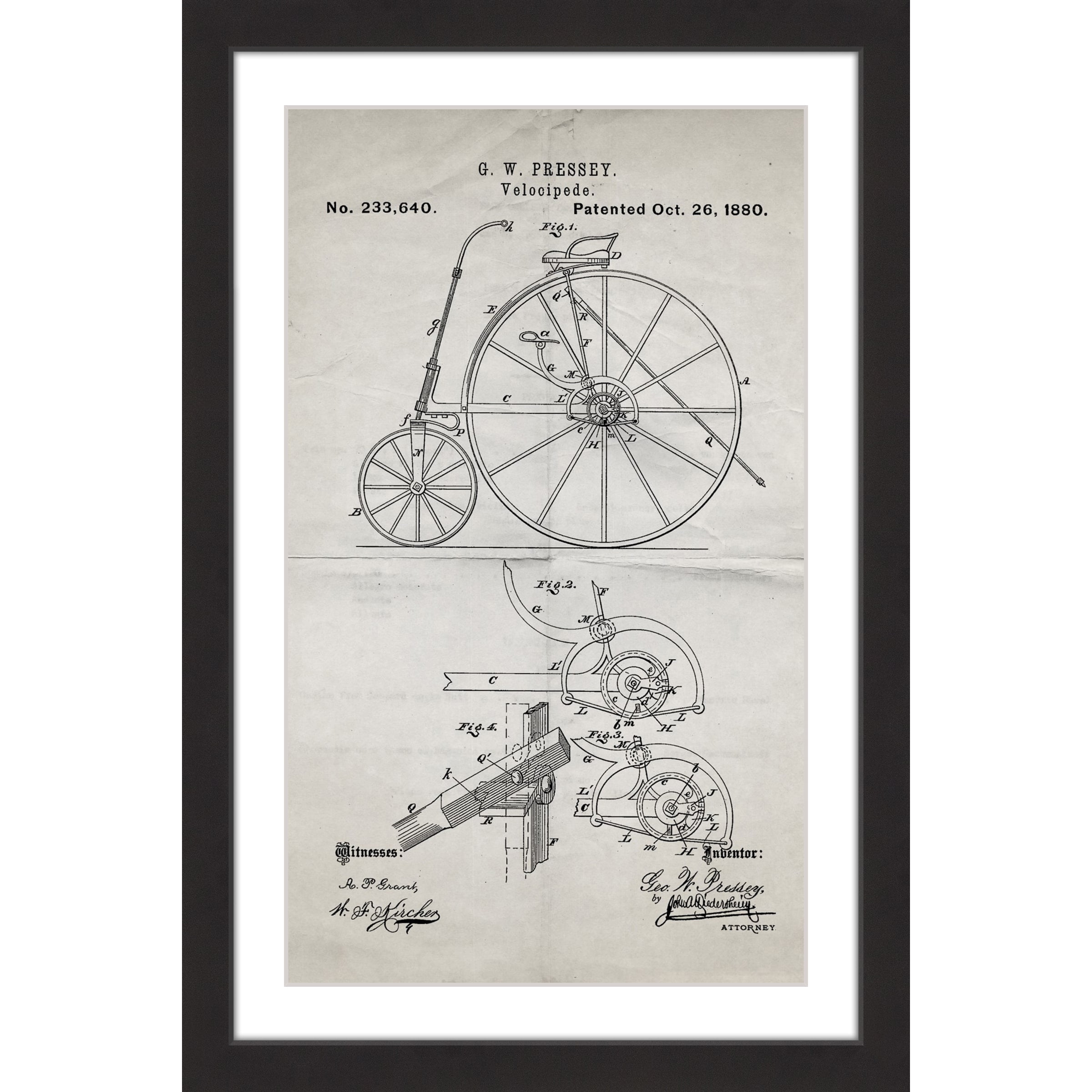 "Velocipede 1880 Old Paper" Framed Painting Print