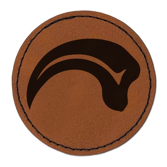 Velociraptor Claw Dinosaur Fossil Bone Round Iron-On Engraved Faux Leather Patch Applique - 2.5 Inch - Brown