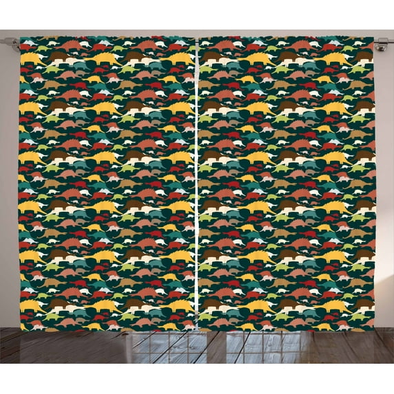 Ambesonne Velociraptor Curtains 2 Panel Set, Colorful Tyrannosaurus, 108" x 63", Multicolor