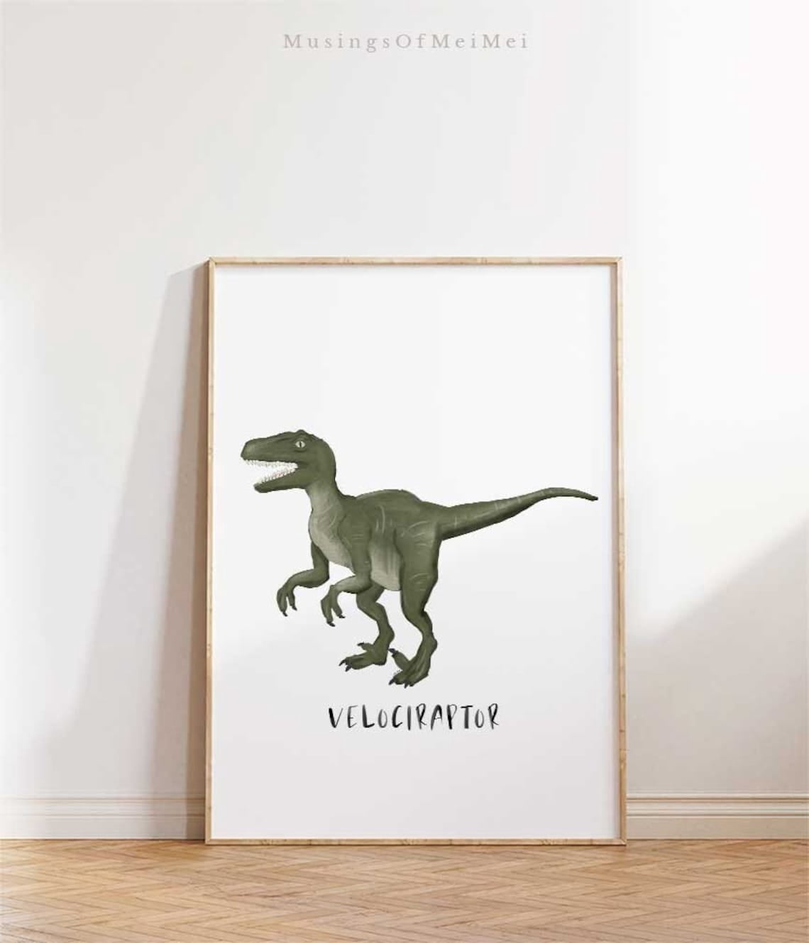 Velociraptor Dinosaur Educational Prehistoric Boy Room Decor, Unframed Paper Poster 11x14in
