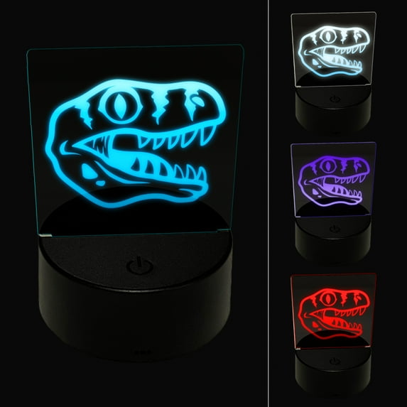 Velociraptor Dinosaur Head LED Night Light Sign 3D Illusion Desk Nightstand Lamp