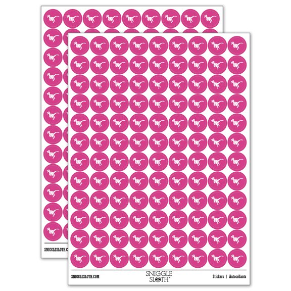 Velociraptor Dinosaur Running 200+ Round Stickers - Hot Pink - Matte Finish - 0.50" Size