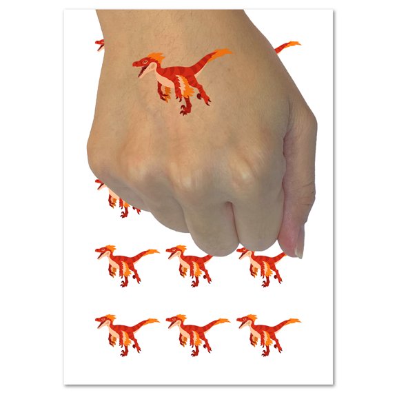 Velociraptor Dinosaur Running Water Resistant Temporary Tattoo Set Fake Body Art Collection - 54 1" Tattoos (1 Sheet)