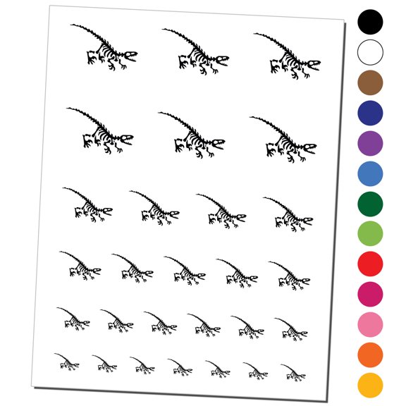 Velociraptor Dinosaur Skeleton Fossil Water Resistant Temporary Tattoo Set Fake Body Art Collection - Red