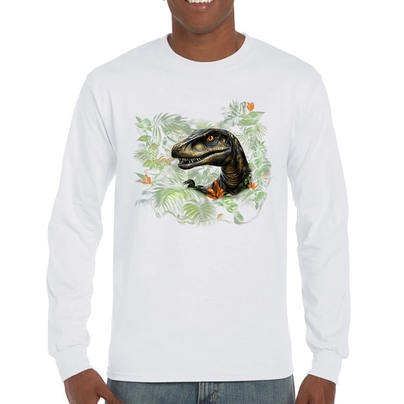 Velociraptor Jungle Long Sleeve T-shirt Dinosaur Hunter Jurassic Period Raptor Reptile Dino Tropical Paleontology