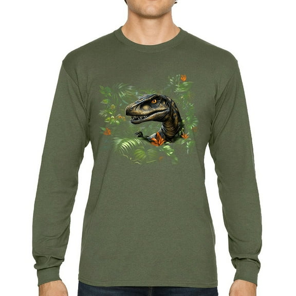 Velociraptor Jungle Long Sleeve T-shirt Dinosaur Hunter Jurassic Period Raptor Reptile Dino Tropical Paleontology
