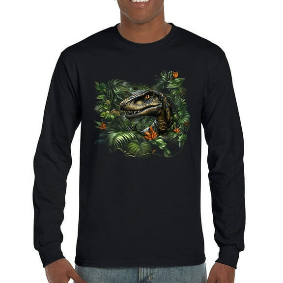 Velociraptor Jungle Long Sleeve T-shirt Dinosaur Hunter Jurassic Period Raptor Reptile Dino Tropical Paleontology