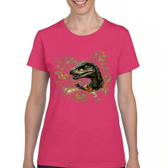 Velociraptor Jungle T-Shirt Dinosaur Hunter Jurassic Period Raptor Reptile Dino Tropical Paleontology Women's Tee