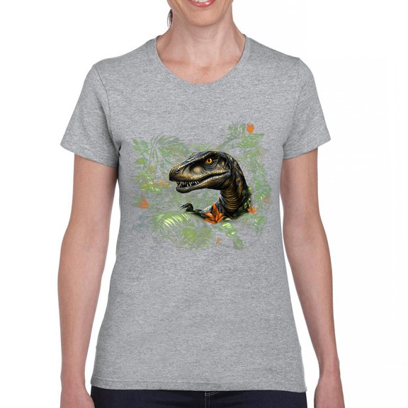 Velociraptor Jungle T-Shirt Dinosaur Hunter Jurassic Period Raptor Reptile Dino Tropical Paleontology Women's Tee
