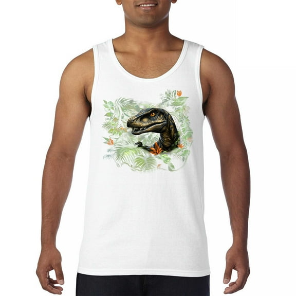 Velociraptor Jungle Tank Top Dinosaur Hunter Jurassic Period Raptor Reptile Dino Tropical Paleontology Men's Top