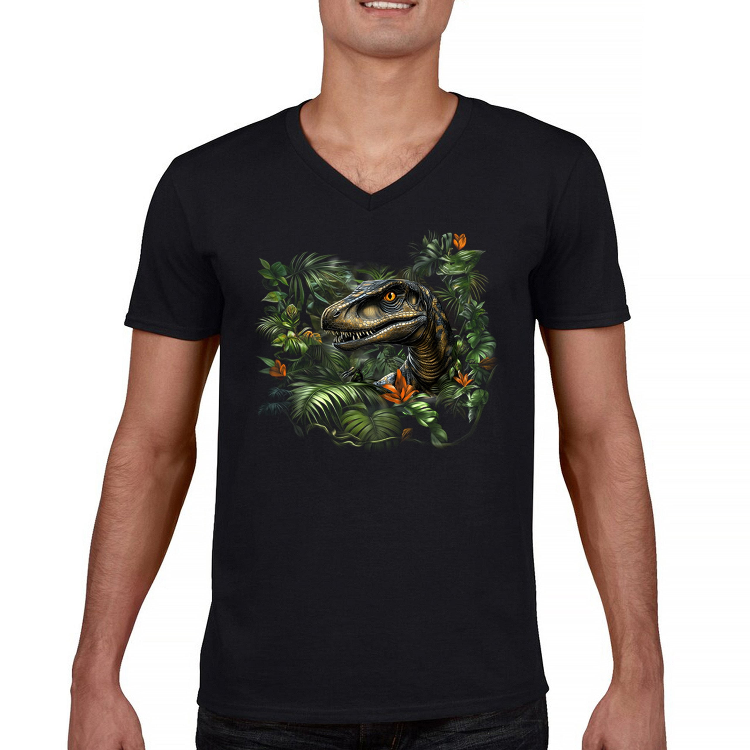 Velociraptor Jungle V-Neck T-shirt Dinosaur Hunter Jurassic Period ...