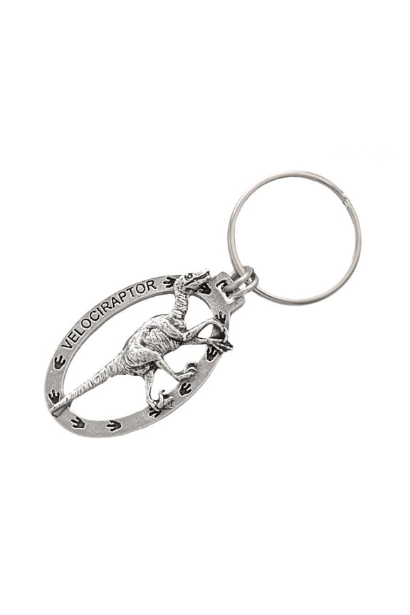 Velociraptor Keychain, A188KC, 2 Inches, Dinosaur, Prehistoric, Cretaceous, Nature, Gift, Metal, Engraved, Key Fob, Key Ring, Keys, Zipper Pull, Luggage Tag, Pewter, Made in USA