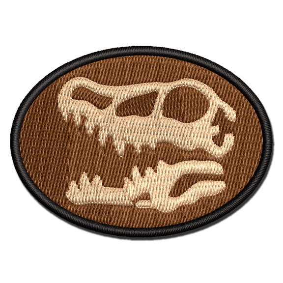 Velociraptor Skull Dinosaur Fossil Bone Applique Multi-Color Embroidered Hook & Loop Patch - 3 Inch Medium