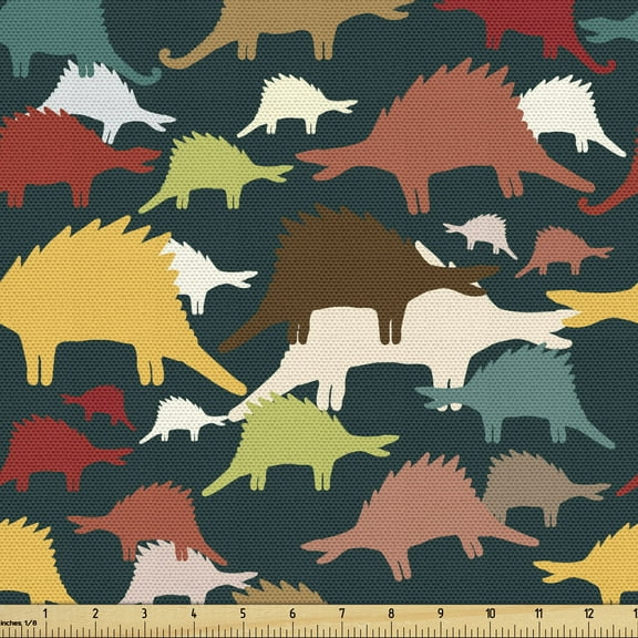 Ambesonne Velociraptor Fabric by the Yard Upholstery, Colorful Tyrannosaurus, 3 Yards, Multicolor