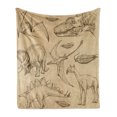 thumbnail image 1 of Velociraptor Soft Flannel Fleece Blanket, Vintage Sketch of Archaeological Medieval Dinosaurs Evolution Prehistory Art, Cozy Plush for Indoor and Outdoor Use, 60" x 80", Sand Brown, by Ambesonne, 1 of 6