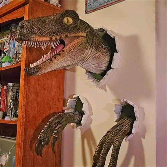 Velociraptor Statue Wall Resin Mount Dinosaur Head Sculpture Wall Hanging Ornament for Indoor and Outdoor Dinosaur