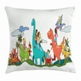 thumbnail image 1 of Velociraptor Throw Pillow Cushion Cover, Children Playing with Dinosaurs Imagination Creative Kids Rhino Jurassic Fun, Decorative Square Accent Pillow Case, 24 X 24 Inches, Multicolor, by Ambesonne, 1 of 2