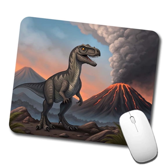 Velociraptor Volcano Dinosaur Mouse Pad Low Profile Gaming Mat