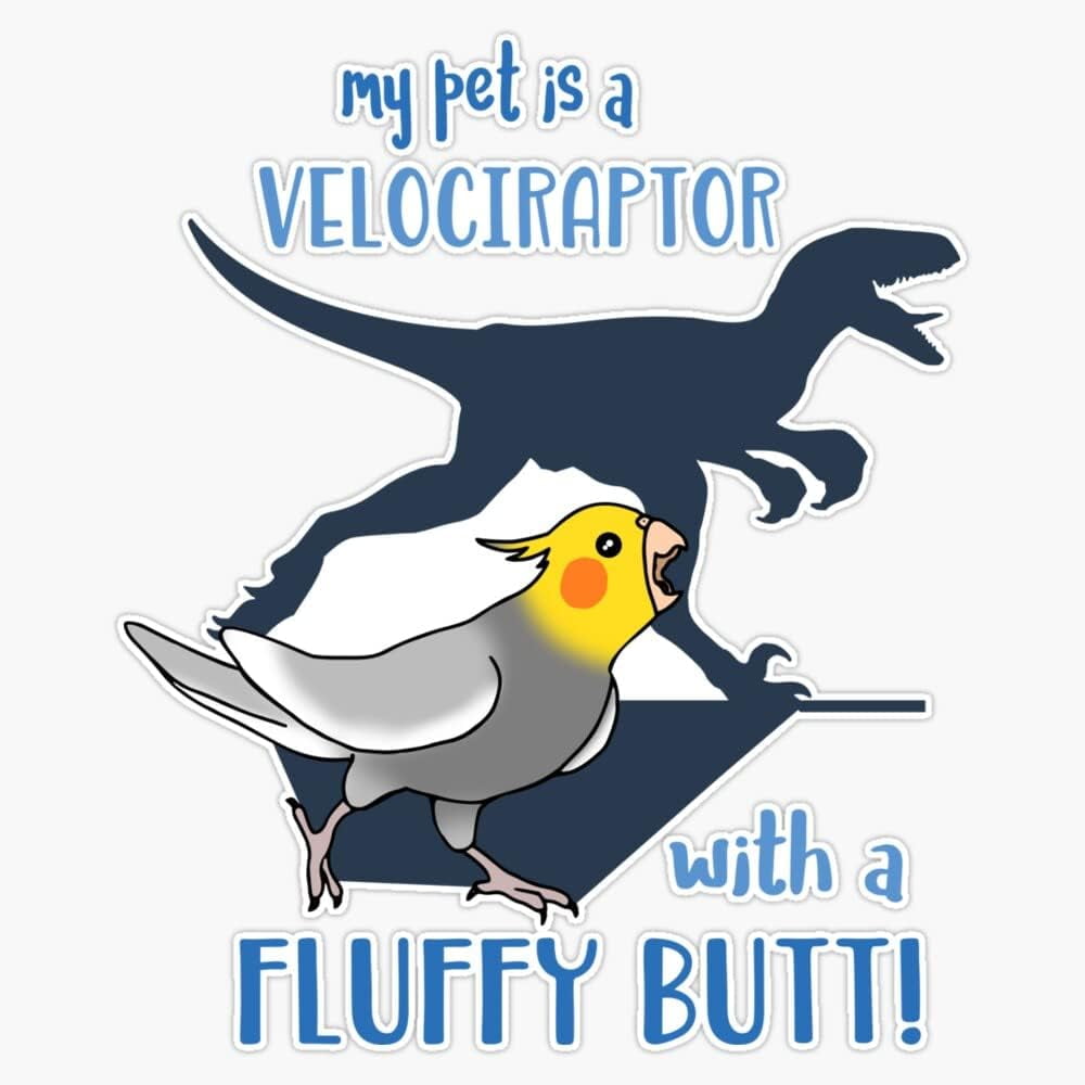 Velociraptor With Fluffy - Cockatiel Sticker Decal Size 5