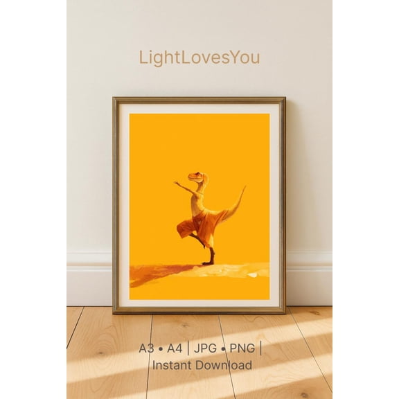 Velociraptor Yoga Print | Dinosaur Tree Pose Art, Unframed Paper Poster 8x10in