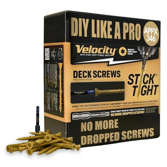 Velocity Deck Screw 3", Self Tapping Exterior Wood Screws, Rust Resistant, T25 Bits 9x3, 346pcs
