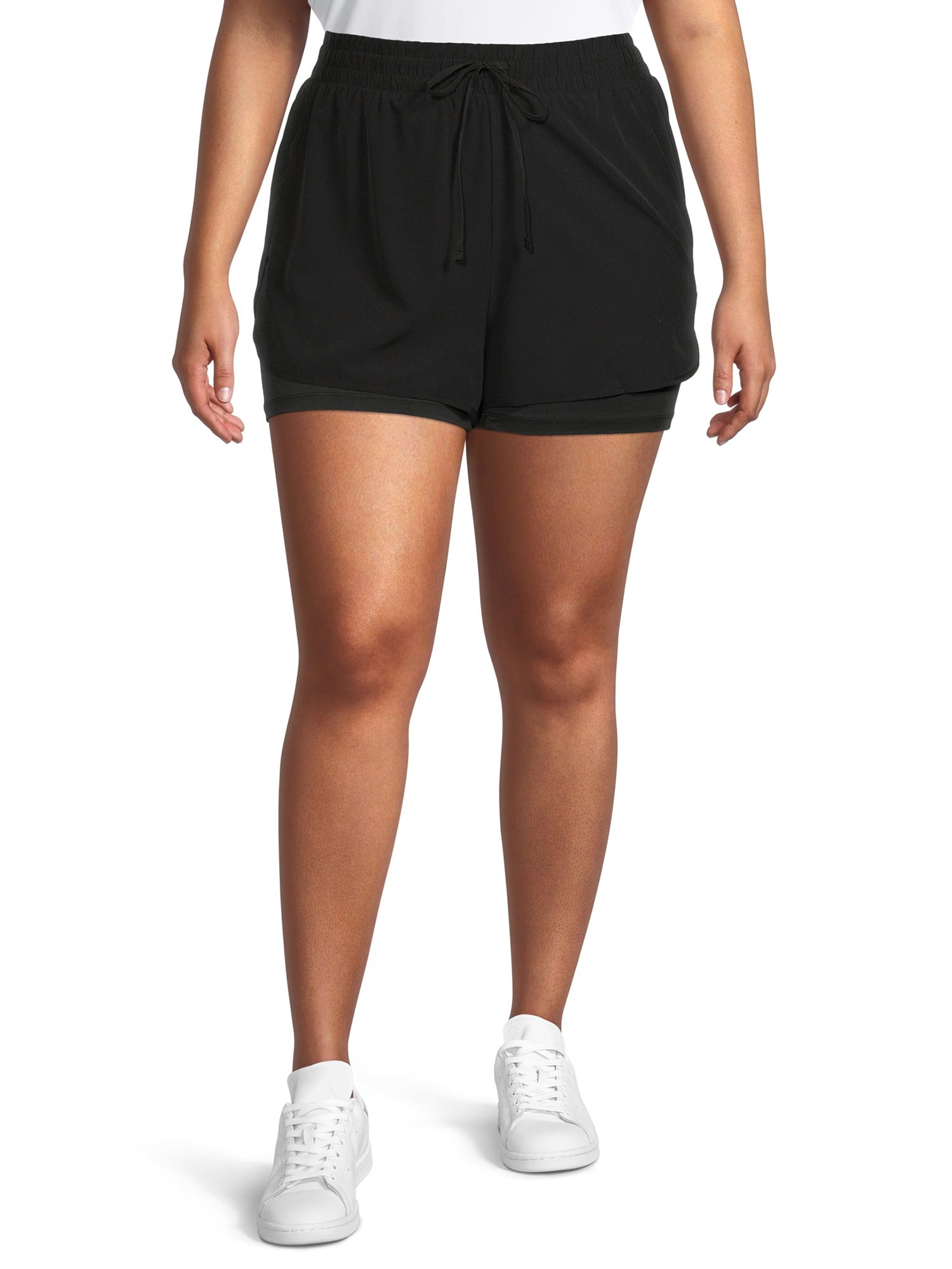 Velocity Women's Plus Size 2-in-1 Active Running Shorts with Drawcord 