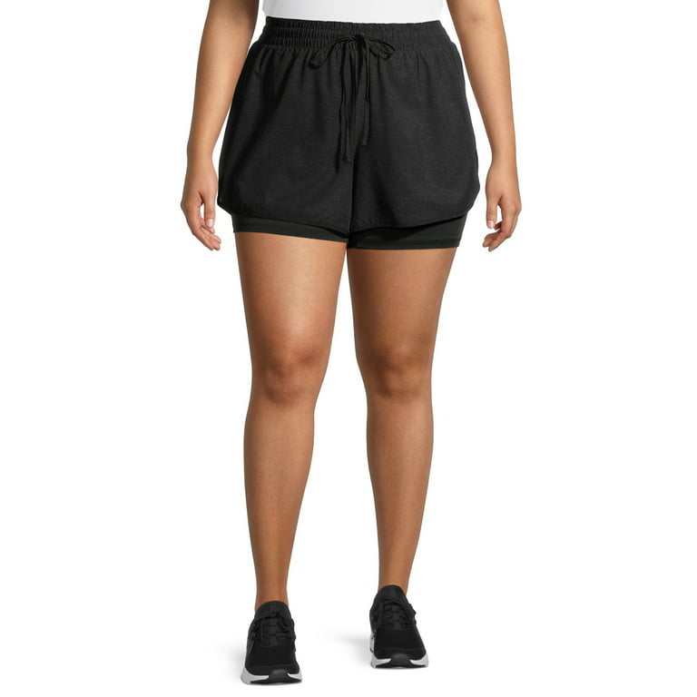 Velocity Women's Plus Size 2-in-1 Active Running Shorts with Drawcord