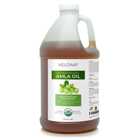velona Amla Oil USDA Certified Organic - 64 Fl Oz | 100% Pure and Natural Carrier Oil | Extra Virgin, Unrefined, Cold Pressed | Body, Face & Skin Care