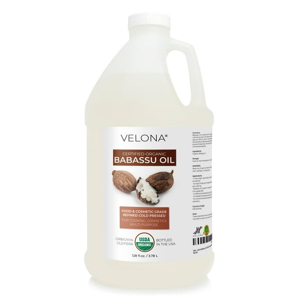 Velona Babassu Oil USDA Certified Organic - 1 Gallon / 128 Fl Oz | 100% Pure and Natural Carrier Oil | Refined, Cold Pressed | Face, Hair, Body & Skin Care and Cooking | Use Today - Enjoy Results